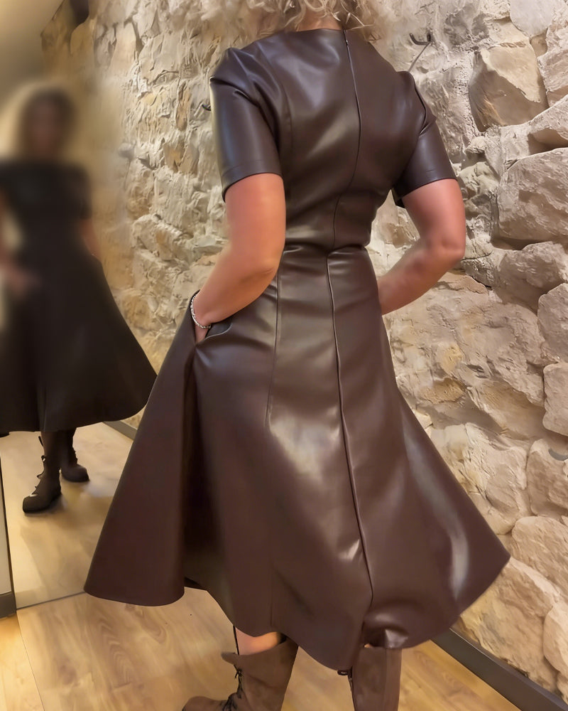 Klänning Pu Läder Midgjord Kortärmad