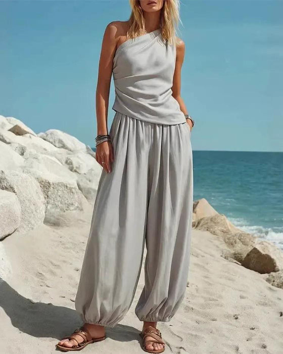 Set Enaxlad Tank Top Hög Midja Byxor