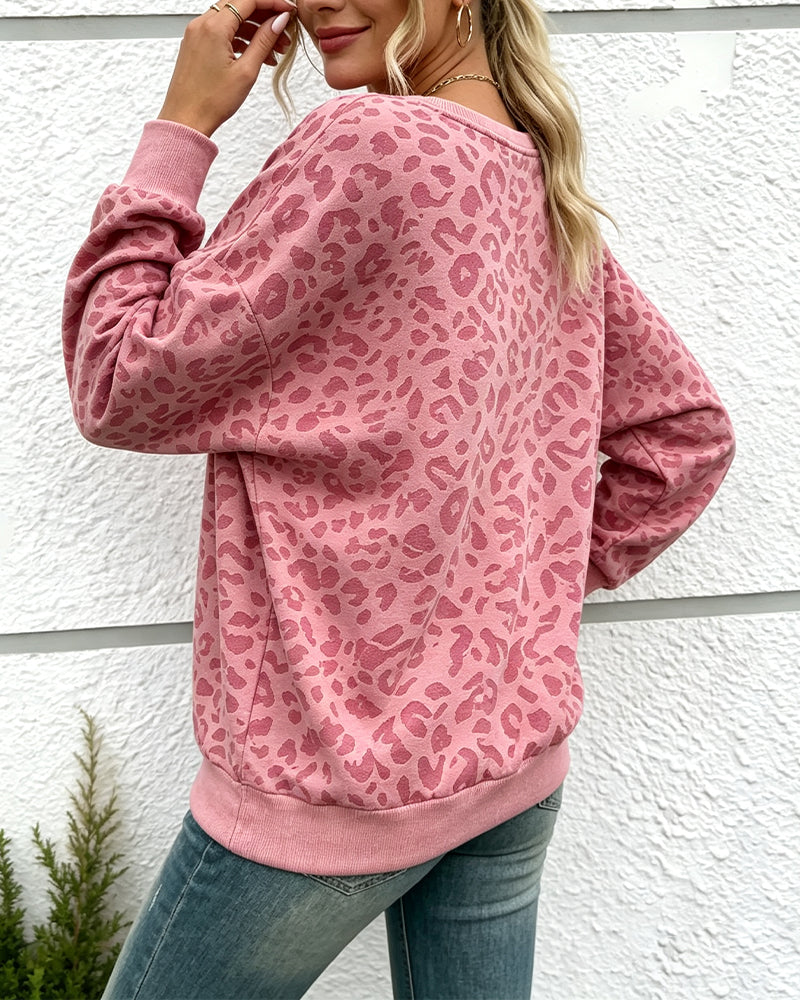Pullover Sweatshirt Leopard Rundhalsad Drop Axel