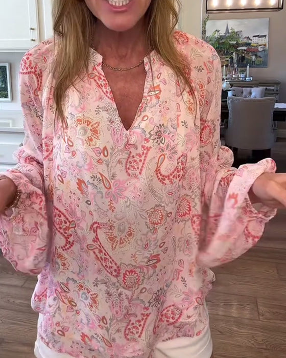 Blus Med Ballongärmar Och Blommönster