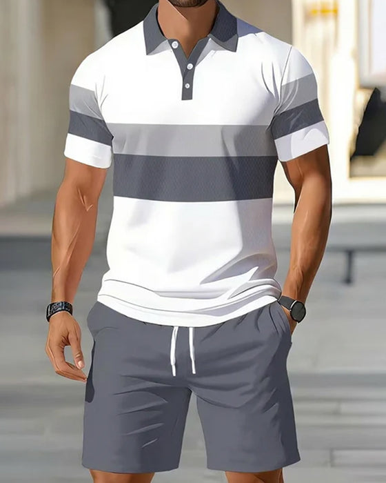 Set Randig Polo Herr Shorts