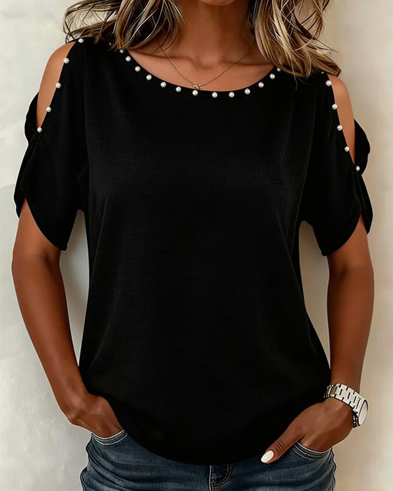 Blus Off-Shoulder Kort Ärm Rund Hals