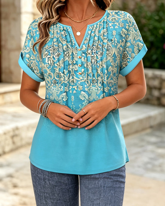Blus Gradient Blommig Kort Ärm