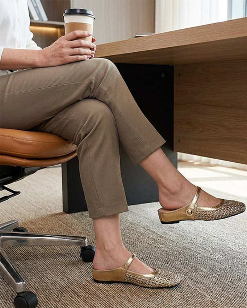 Skor Fyrkantig Tå Vävd Urholkad