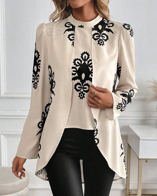 Blus Puff Sleeve Oregelbundet Tryck