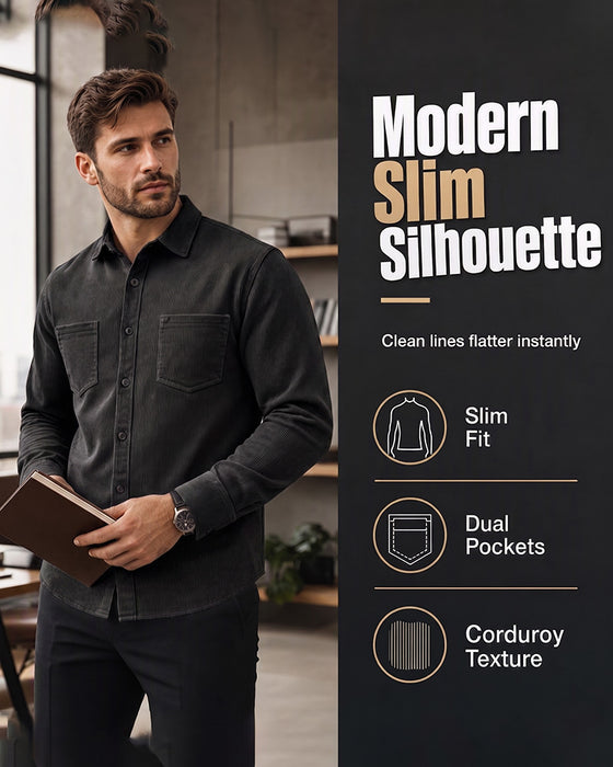 👔 Herr Casual Manchesterskjortjacka – Klassisk Textur Möter Vardagskomfort