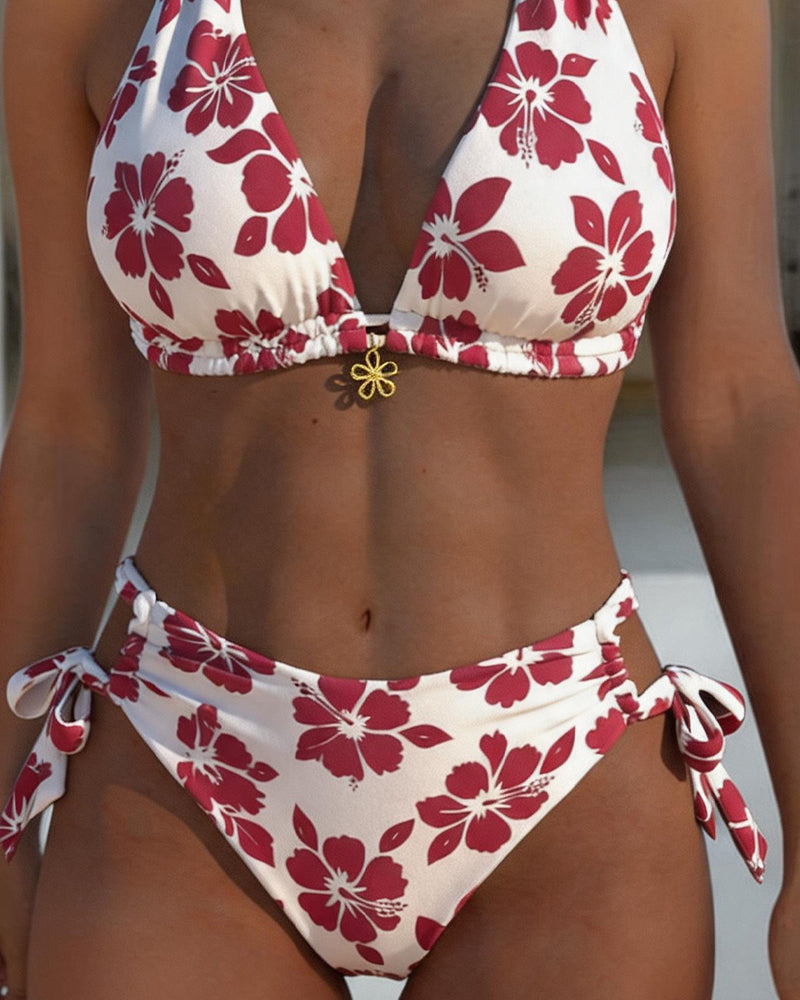 Bikini Hibiskus Tryck Halter