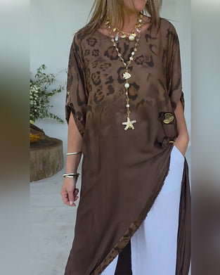 Blus Med Leopardmönster Ombré Lång