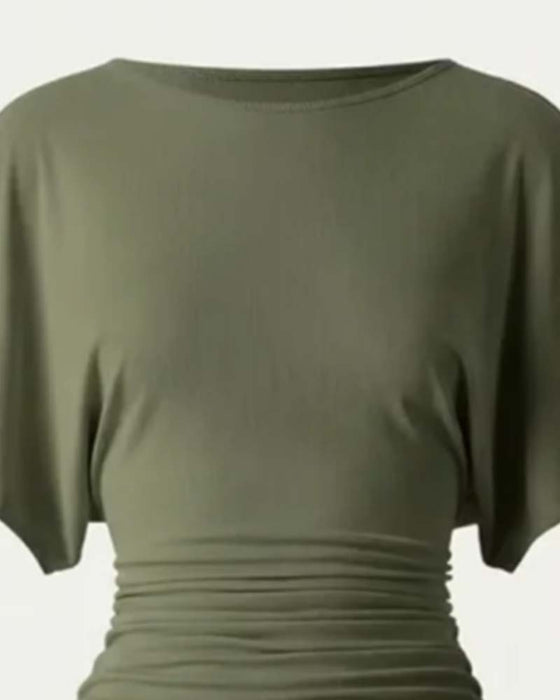 Blus Casual Solid Veckad Kort Ärm