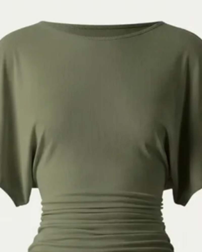 Blus Casual Solid Veckad Kort Ärm