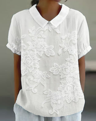 Blus Med Krage Mönster Enfärgad