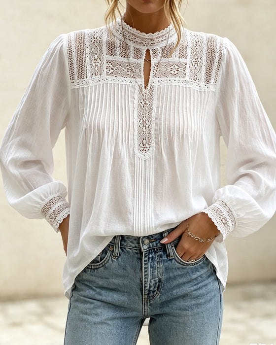 Blus Lantern Ärm Solid Casual