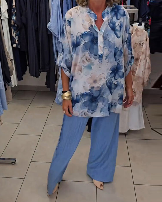 Blus Akvarell Blommig Casual