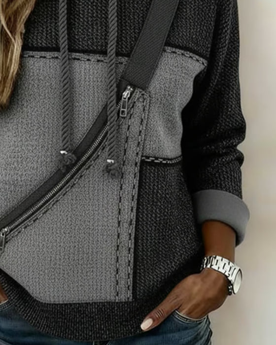 Snygg Färgblocks-Huvtröja