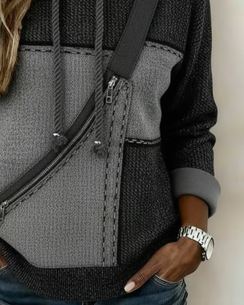 Snygg Färgblocks-Huvtröja