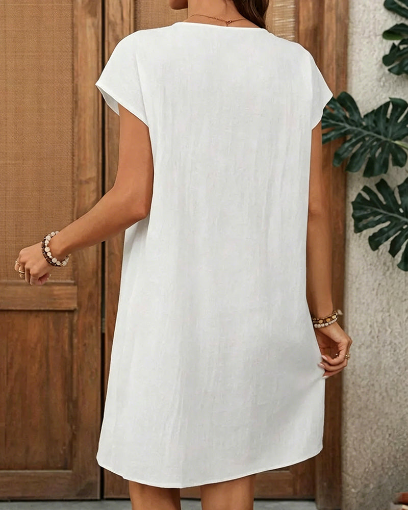 Klänning Liten V-Ringad Veckad