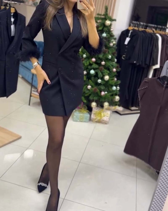 Kjol Strutsfjädrar Försilvrad Kristaller Dubbelknäppning Kappa