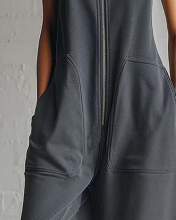 Enfärgad Jumpsuit Med Huva Och Ficka