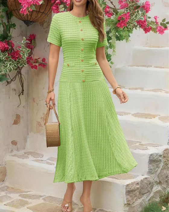 Klänning Rundhals Slim Fit Knapp Patchwork