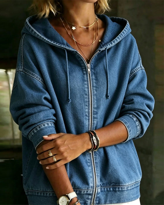 Kappa Huva Drop-Ärm Dragkedja Denim
