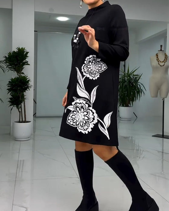 Klänning Pullover Långärmad Blommönster