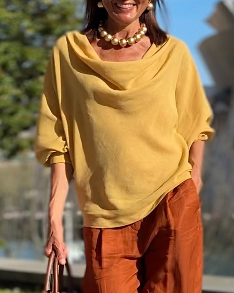 Blus Draperad Hals Löss