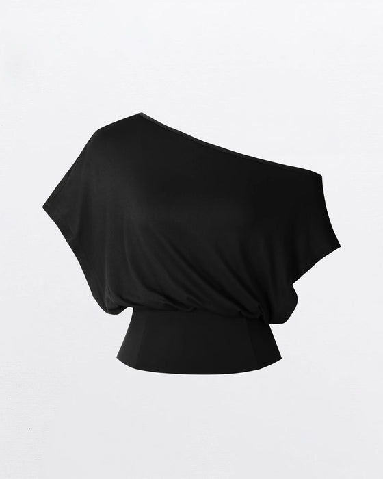 T-Shirt Asymmetrisk Fåll Åtsittande Fladdermus