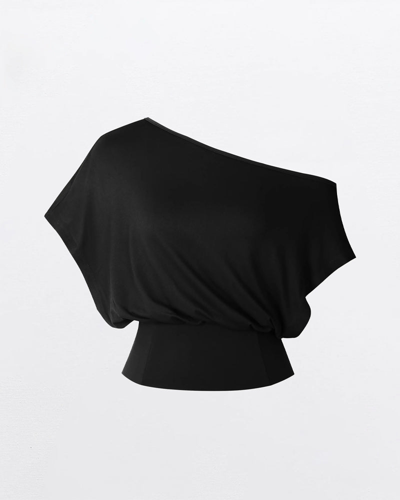T-Shirt Asymmetrisk Fåll Åtsittande Fladdermus