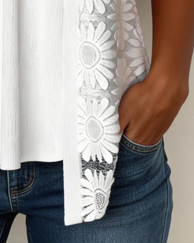 Blus Falsk Skiktad Tusensköna Spets Patchwork