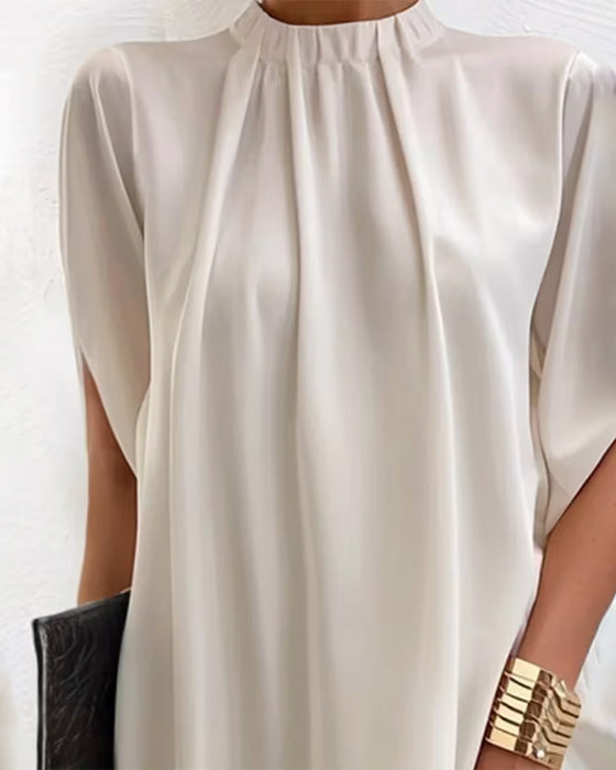 Klänning Avslappnad Hög Hals Rak Enfärgad