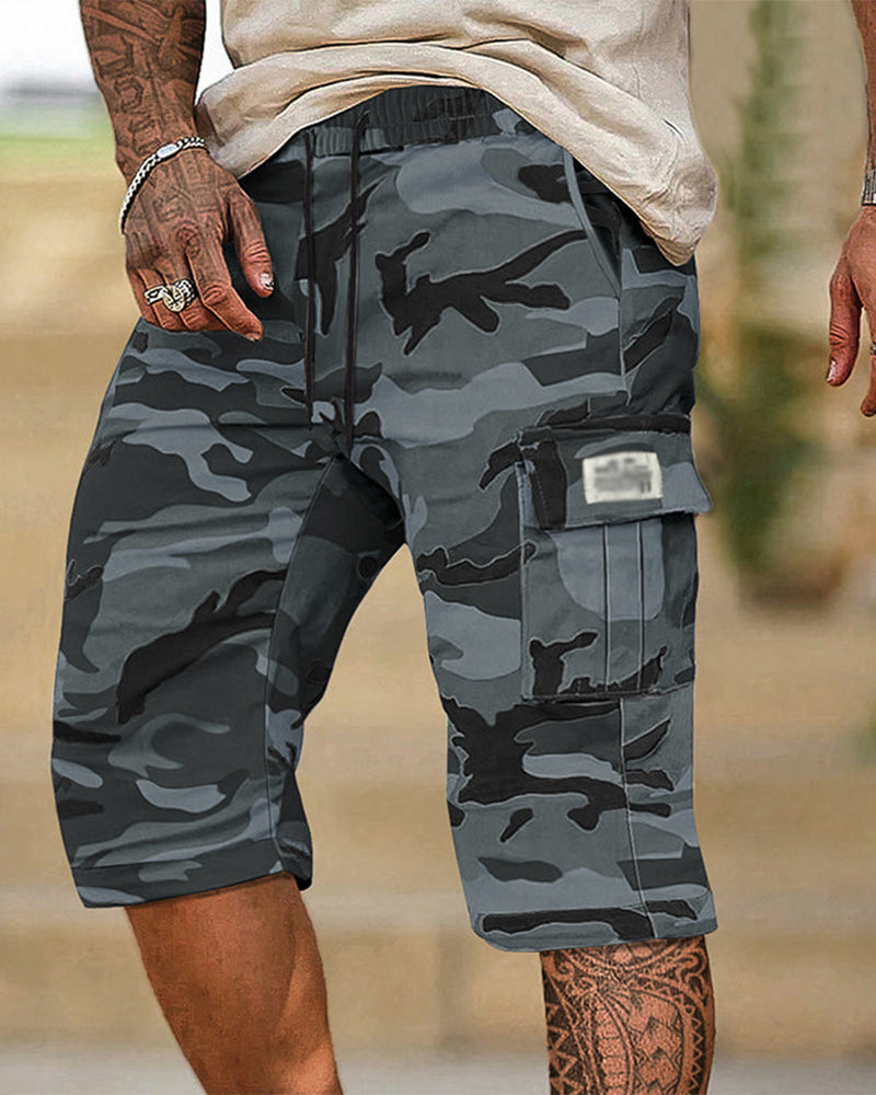 Herr Kamouflage Cargo Shorts Multi-Ficka Justerbar Midja Andningsbart Tyg