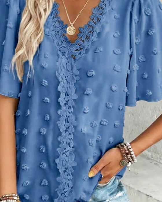 Blus Sammanfogad Jacquard Volangärm
