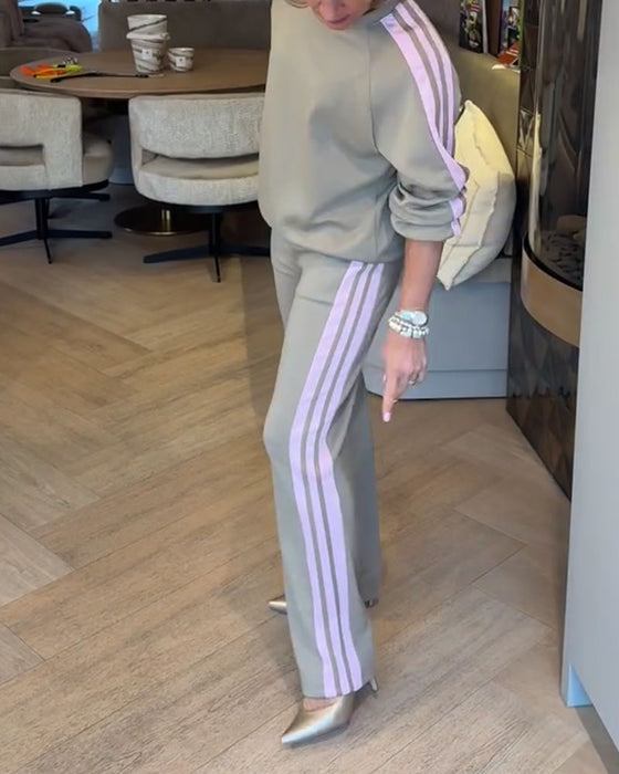 Set Med Ledig Lös Randig Sweatshirt