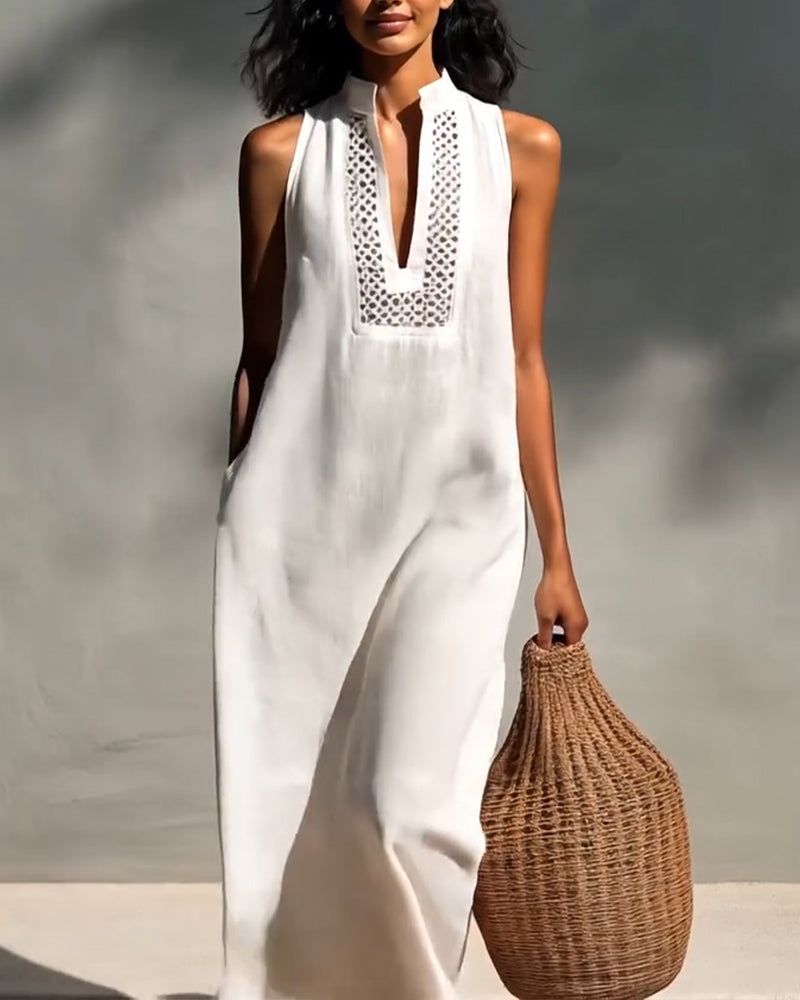 Klänning Ärmlös V-ringning Lång