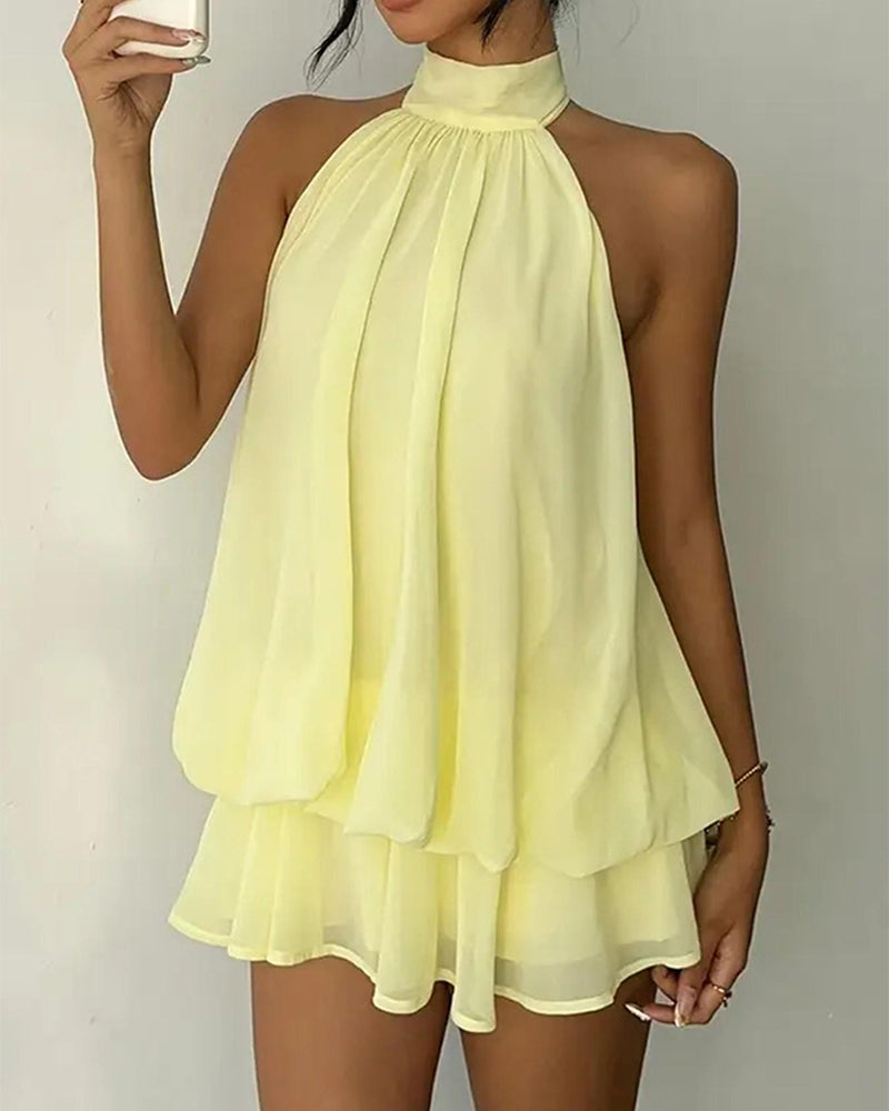 Klänning Halsrem Chiffong Mini