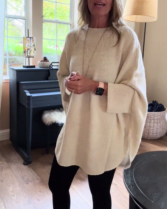 Moderiktig enfärgad fladdermusärmad tröja med rund hals