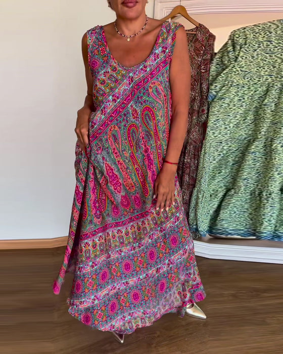 Klänning Ärmlös Löst Kaschmir Tryck