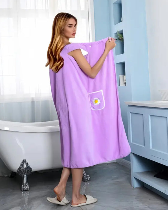 Mjuk Absorberande Snabbtorkande Bärbar Badhanddukskjol Med Blommönsterficka