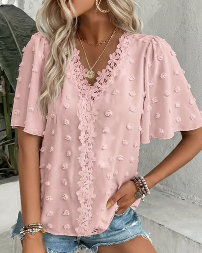 Blus Sammanfogad Jacquard Volangärm