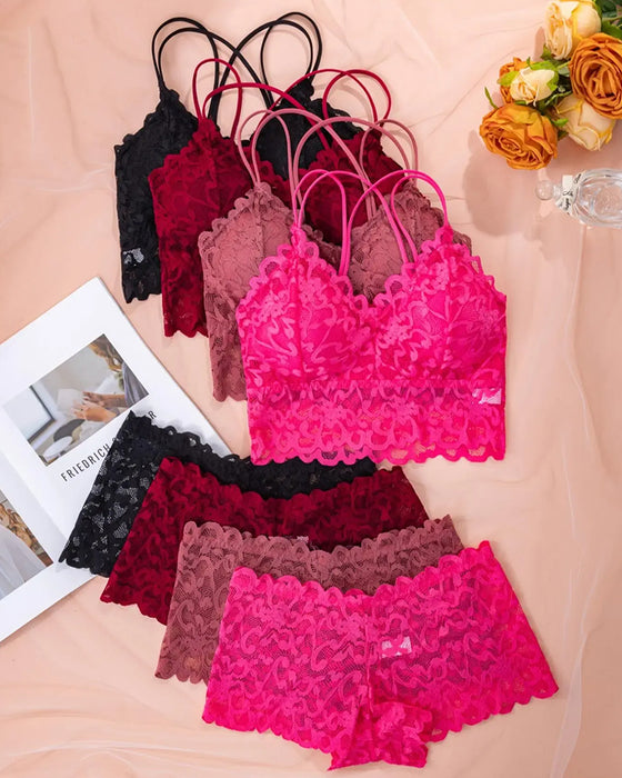 Lingerie Set Spets Utskärning Rygg