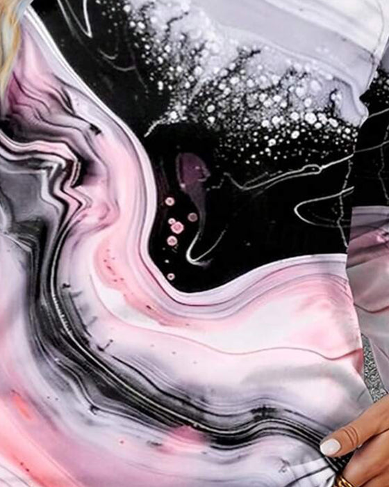 Topp Rund Halsringning Tryckt Casual Långärmad