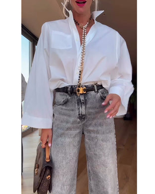 Skjorta Lapel Enfärgad Casual