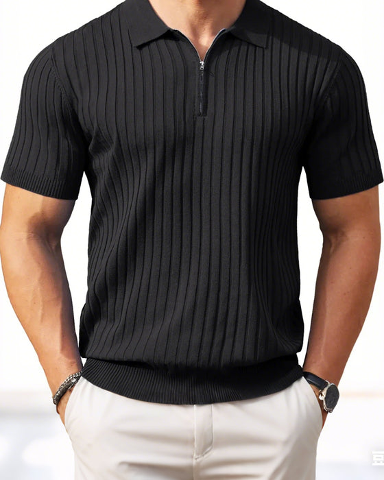 Skjortor Herr Dragkedja Kort Ärm Ribbstickad Polo T-Shirts Golf
