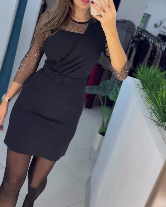 Klänning Mesh Hette Rhinestone Slim Fit Hofthuggande