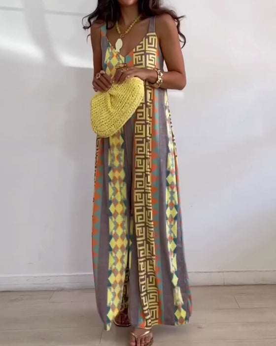 Jumpsuit Geometrisk Tryck Spagettiband Bred Ben