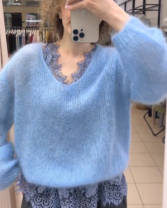Pullover V-Hals Solid Lapptäcke