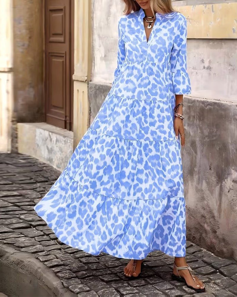 Klädning Leopard Tryck V-Hals Casual