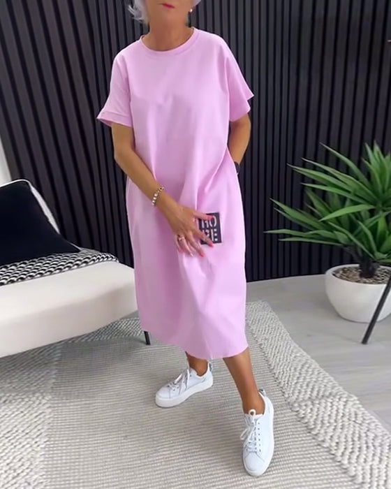 Klänning Kort Ärm Ledig Rak Ficka