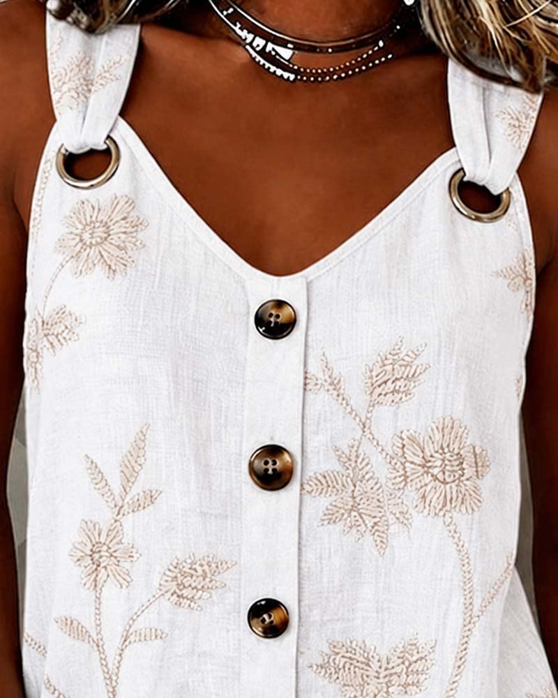 Tank Top Blommig Kamisol Metall Ring