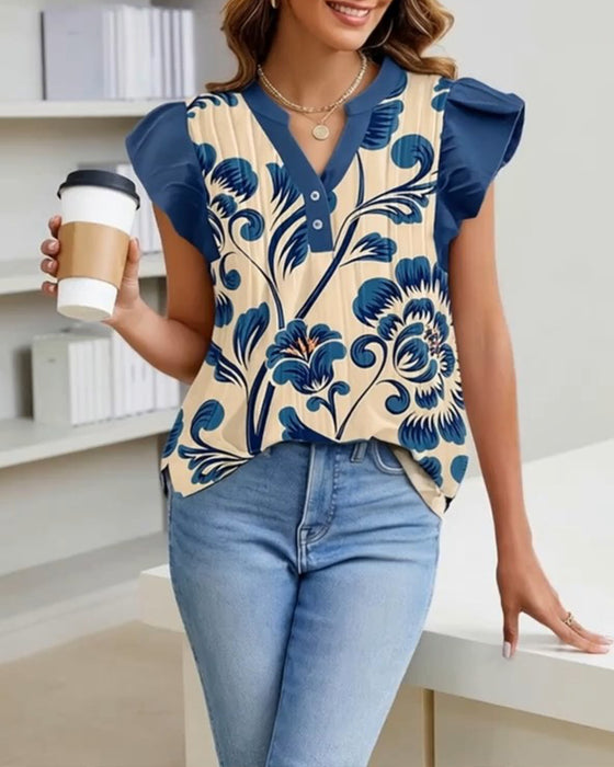 Blus Blommönster Liten Fladderärm